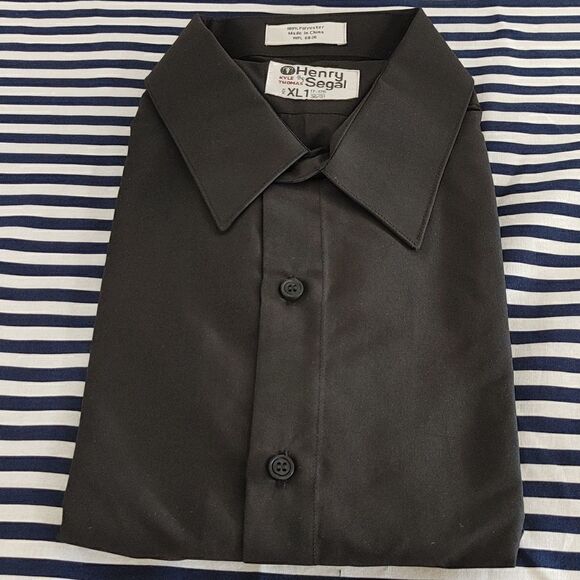 HENRY SEGAL BLACK REGULAR FIT LAYDOWN COLLAR DRESS SHIRT. - Picture 1 of 4